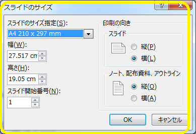 A4サイズのスライド指定